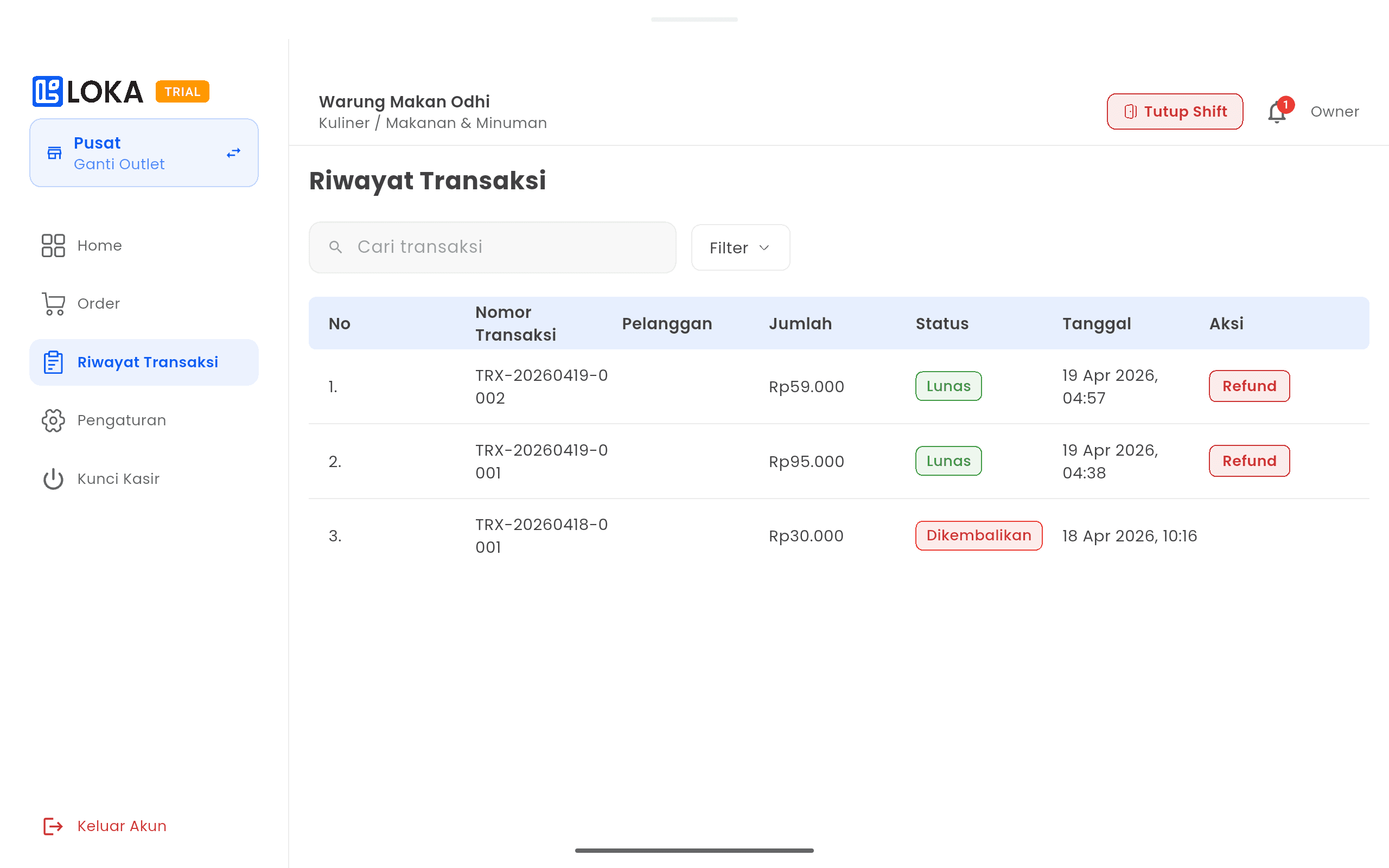 Riwayat Transaksi Lengkap & Kelola Refund
